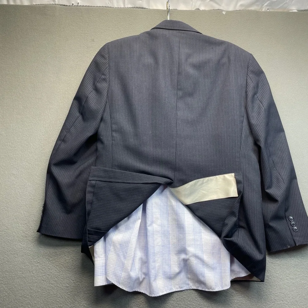 Johnny‎ Carson Men Blazer Navy Blue Pinstripe 40 Vintage Business Professional